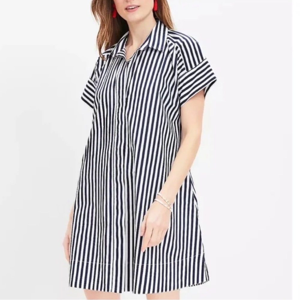 LOFT Navy and White Striped Dress